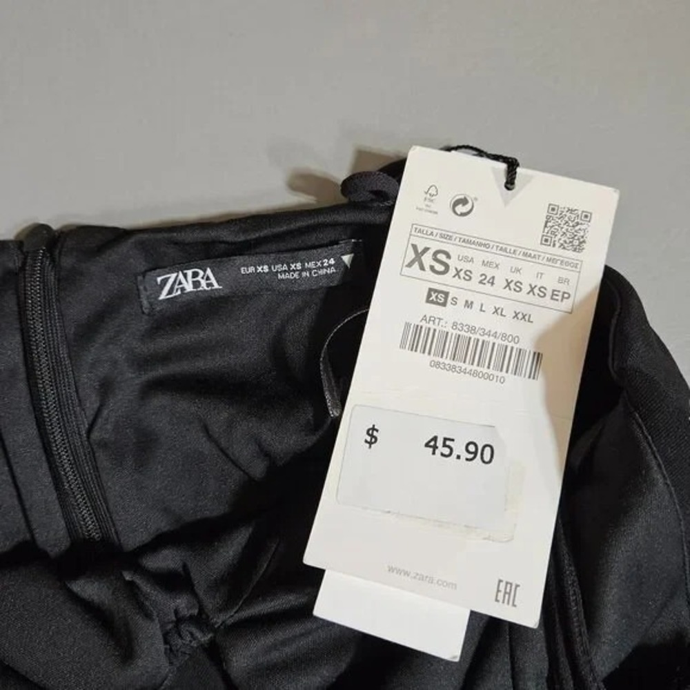 ZARA Asymmetric Draped Mini Dress Black XS Bodycon Date Night Clubwear - Picture 8 of 10